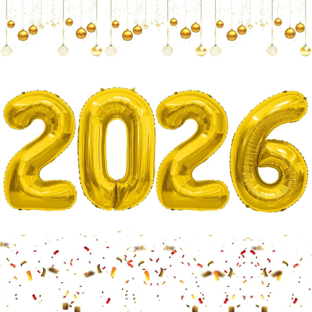 2026 Balloons, 2026 Number Balloons Gold, 40 Inch Large Foil Graduation Balloon 2026 Numbers for Graduation Decorations Class of 2026, Birthday, Anniversary, Home, Office Party Decorations
