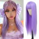 Light Purple Wigs for Women 24 Inch Straight Wig with Bangs Synthetic Wig for Daily Party Cosplay Use