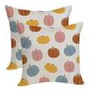 Fall Decor Pillow Covers 18x18 Inches Pack of 2 Green Orange Pumpkin Leaves Throw Pillow Covers, Autumn Thanksgiving Decoration Pillowcase Farmhouse Decorative Cushion Case for Home Sofa Outdoor