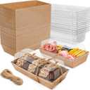 NPLUX Charcuterie Boxes with Clear Lids Mini Dessert Bakery Boxes Disposable To Go Food Containers for Cookie Cake Slice Sushi Strawberry 7.48x3.35x2.5INCH(50 Pack, Brown)