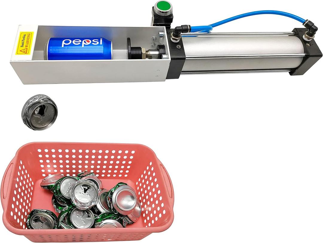Aluminum Can Crusher, Heavy Duty Pneumatic Cylinder Soda Beer Can Crusher, Eco-Friendly Recycling Tool (Countertop Button Valve)