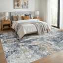 WITSHOCK Area Rugs 9x12 Living Room Rug - Washable Neutral Soft Low Pile Non-Slip Modern Abstract Thin Large Indoor Carpet for Bedroom Dining Room Nursery Office - Dark Blue Brown