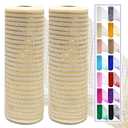 2 Pcs Ivory Deco Mesh Ribbon Rolls 10 Inch 10 Yards(30 ft) Decorative Mesh Fabric with Foil for Wreaths Christmas Tree Ribbon Door DIY Craft Halloween Decor Wedding Party Supplies (Ivory & Gold, 2Pcs)