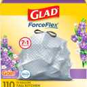 Glad ForceFlex Tall Kitchen Trash Bags, 13 Gal, Gain Lavender with Febreze, 110 Ct 