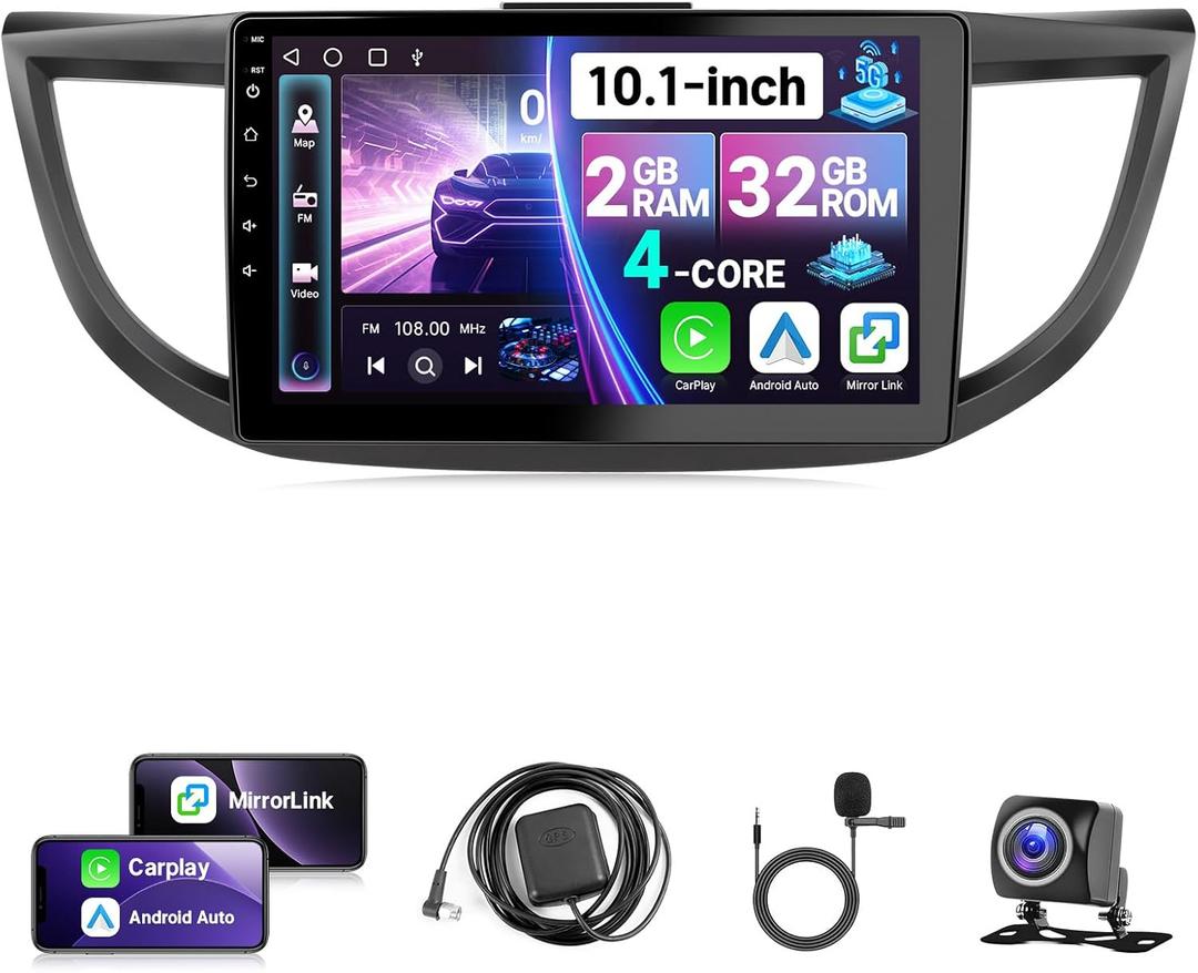 10.1" Android Car Stereo for Honda CRV 2012 2013 2014 2015 2016 Radio with Wireless CarPlay Android Auto, 2+32GB Touch Screen for Honda CR-V with GPS/5G WiFi/5.1BT/FM/SWC/MIC/Backup Camera + CANBUS