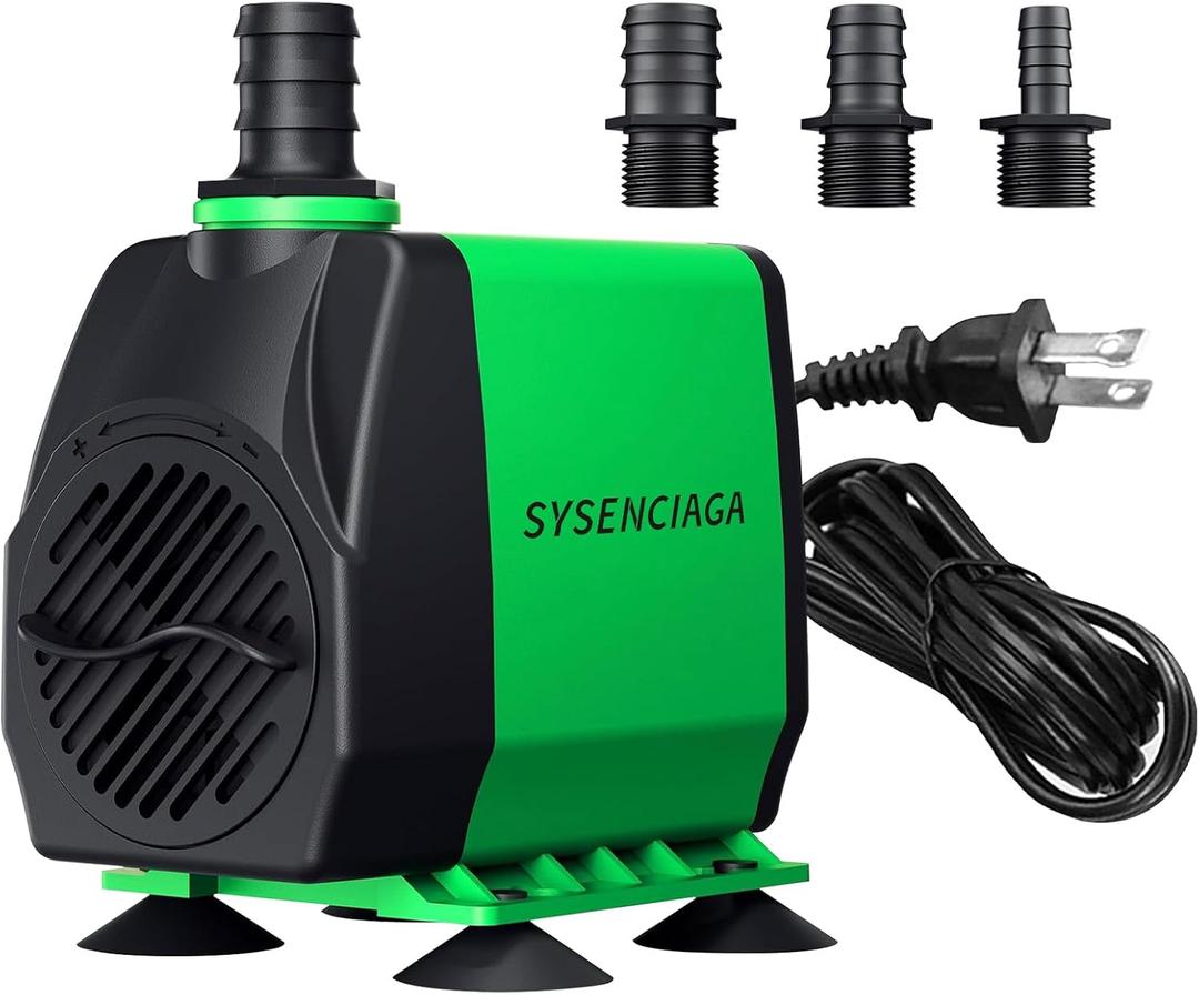 40W Fountain Submersible Water Pump, 1000GPH Adjustable Ultra Quiet Aquarium Pump, Small Pond Pump with 3 Nozzles, 10.5ft High Lift for Small Pond, Fish tank, Waterfall, Outdoor, Hydroponics
