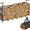 Vailge Firewood Rack Outdoor 8FT with Waterproof Firewood Carrier Bag, Adjustable Heavy Duty Steel Firewood Holder Storage, Log Rack for Fireplace, Fire Pit, Backyard, Camping