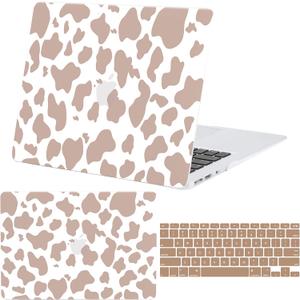 Compatible with MacBook Air 13.3 inch Case,Older Version 2010-2017 Release Models A1369 & A1466  with Keyboard Protectors, Laptop Plastic Hard ShellWhite with Brown Cow Print)