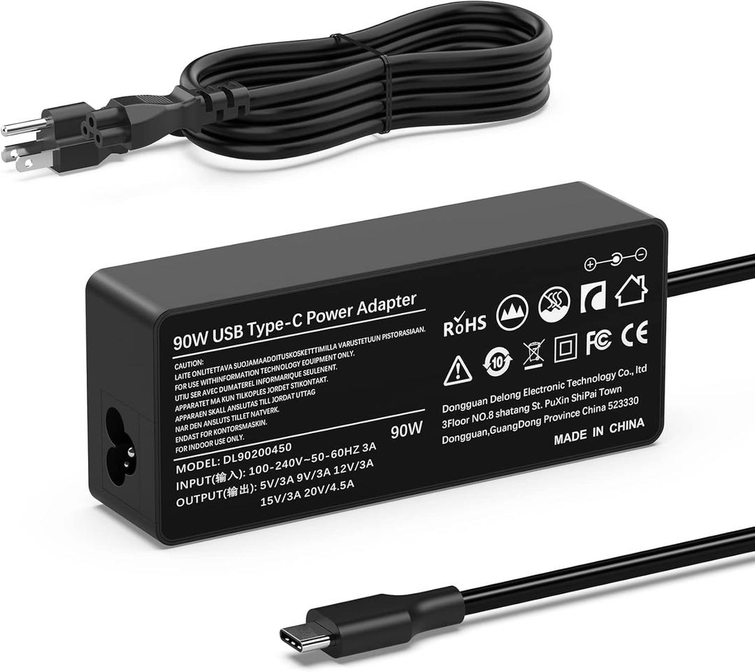 90W 65W USB-C Laptop Charger for HP Spectre x360, Dell XPS 13 Precision 3540, Lenovo IdeaPad Series with DC USB C Fast Charging Adapter Power Supply Cord