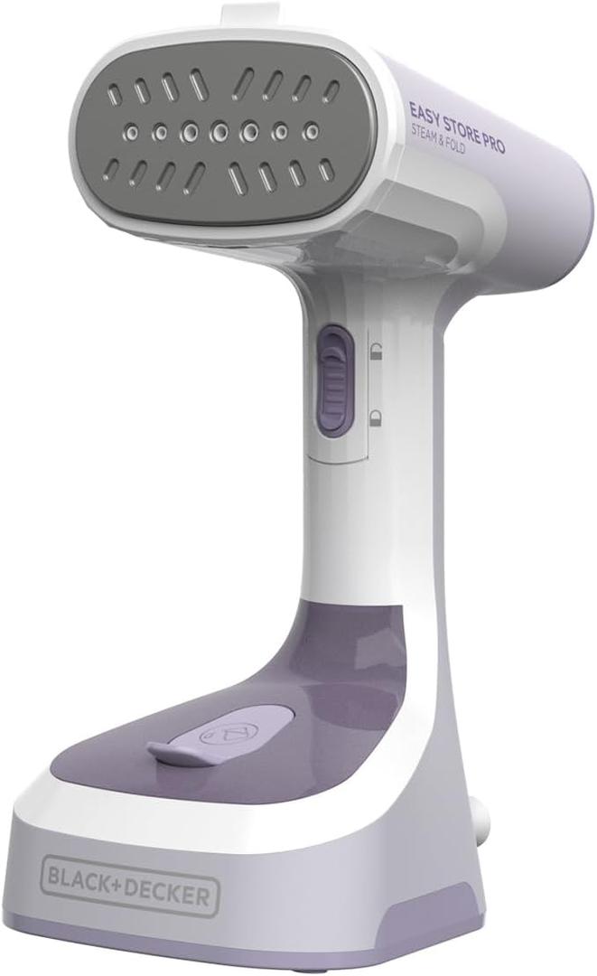 BLACK+DECKER Easy Store Pro Foldable Steamer, GS0311-0PD, 45-Second Heat Up, Extra Long Power Cord & Lint Remover Attachment, Powerful Steam Performance for Clothes, Drapes & Upholstery (Compact) Violet