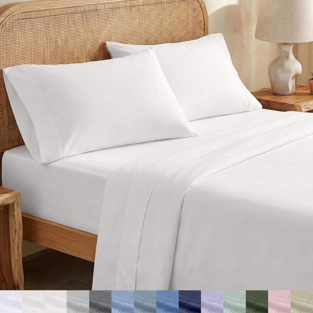 California Design Den Sheets Queen Size Bed Set - Soft 100% Organic Sheets with Deep Pockets, Crisp Percale, Breathable and Durable Bedding Set - True Ivory