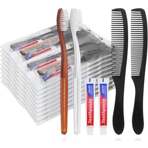 50 Pcs Disposable Toothbrushes with Toothpaste and Comb Individually Wrapped,10g Travel Toothpaste,7inch Black Hair Comb,Toothbrush and Toothpaste Bulk for Hotel,Homeless,AirBnb,Shelter,Charity