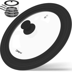 Universal Pan Lids, Silicone Pot lids for Pots, Pans & Skillets - Fits 11", 12" & 13" Diameter Cookware, Replacement Frying Pan lid, Dishwasher Safe (Black)