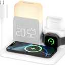 Alarm Clock Charging Station for Bedrooms, 7 in 1 Wireless Charging Station, Magnetic Charger with Night Light Bedside Clock for iPhone 17 16 15 14 13 12 Pro Max, Apple Watch, AirPods (White)