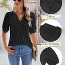 2 x BMJL 2024 Women Puff Sleeve Tops V Neck Dressy Casual Blouse Pleated Casual Summer Shirts (Black, XL)