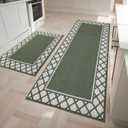 COSY HOMEER Kitchen Rugs Non Slip Washable Kitchen Mats for Floor Absorbent Kitchen Rugs Sets of 2 Kitchen Runner Rugs for Kitchen Carpet Sink Laundry Area Rugs,Green,24" x 35"+24" x 60"