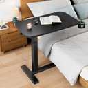 HUANUO 32Inch Bedside Table with Wheels, Height-Adjustable Rolling Computer Cart, Overbed Table with Cup Holder, Pneumatic Laptop Standing Desk for Home Office, Black