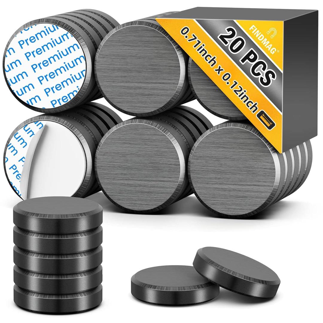 FINDMAG 20Pcs Magnets for Crafts with Adhesive Backing, Round Ferrite Craft Magnet with Adhesive Backing, Flat Ceramic Circle Magnets for STEM Classroom Experiments, Science Kits - 0.71" D X 0.12" H