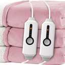 Electric Heated Blanket Queen Size 84"x90" - Dual-Sided with Microplush & Sherpa Fabric, 4 Heat Settings & 10 Hours Auto Off, Dual Controller, Machine Washable - Light Pink