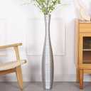 Leewadee Decorative Tall Floor Vase for Living Room Decor, 34 inches, Silver, Resin, Set of 2