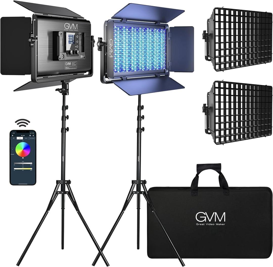 GVM 1500D RGB LED Video Light with Softbox, 75W Video Lighting Kit with Bluetooth Control, Led Panel Light for Photography, YouTube Studio, Video Shooting,18 Scene Mode, 2 Packs (1500d-2l-kit)