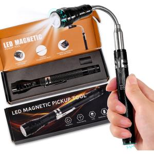 Magnetic Flashlight Easter Gifts for Men, Fathers Day Dad Gifts, Stocking Stuffers for Men Adults, Pickup Tool Cool Extendable Magnet Telescoping Gadgets Birthday for Him Handyman (Black)