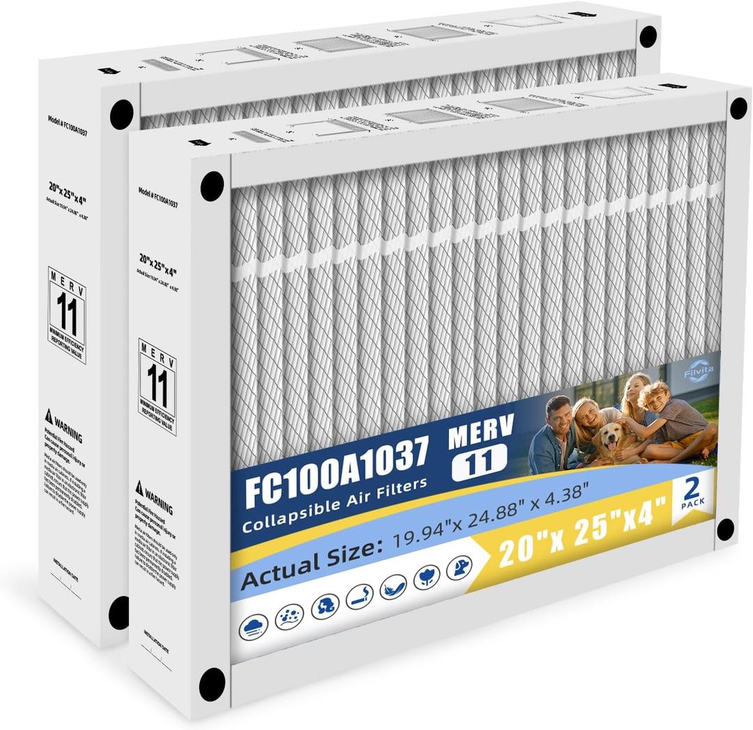 FC100A1037 Air Filter Compatible with Honeywell FC100A1037 HVAC AC Filter 20x25x4 MERV 11 Air Cleaning Foldable Design Actual Size 19.94"x 24.88" x 4.38"(2-PACK)
