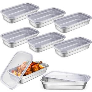8 Pcs 304 Stainless Steel Food Storage Containers with Lids 1/3 Size Hotel Pan Chicken Food Grade Pans Metal Meal Containers for Restaurant Stackable Kitchen Freezer Buffet(2.5 Inch Deep)