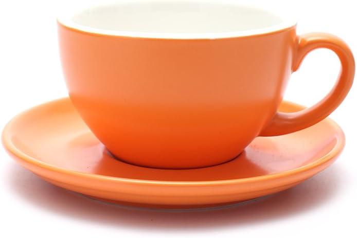 Coffeezone Americano Cup and Saucer Latte Art & Cappuccino for Barista (Matte Orange, 8.5 oz)