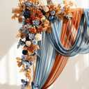 Ling's moment Fall Wedding Arch Flowers with Sheer Drapes Kit - Artificial Orange and Navy Blue Floral Arrangements for Ceremony Backdrop, Arbor Decor, 5-Piece Set (2 Flower Stems + 3 Hanging Drapes)
