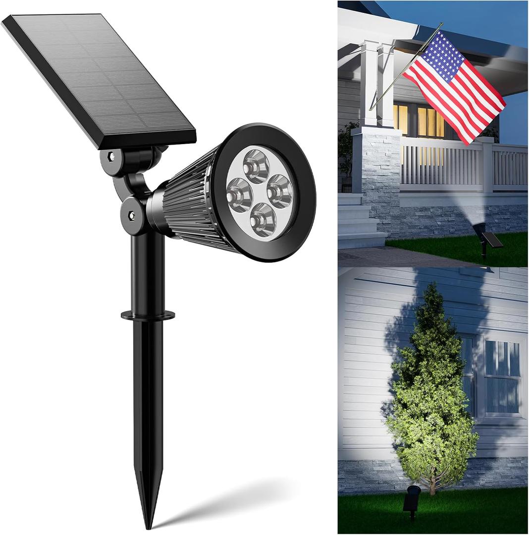 Solar Spot Lights Outdoor Waterproof for Flag, Palm Tree, Pole, Sign, Statue, Mailbox, Bright LED Outside Landscape Flood Spotlights for Accent Uplighting Yard, Garden, House, Backyard, Patio (1 Pack, Cool White)