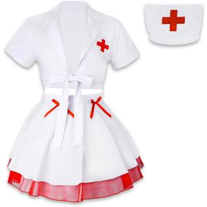 Women Sexy Nurse Costume Set 3 Pcs Nurse Uniform Halloween Cosplay Costume