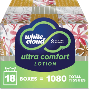 White Cloud Ultra Comfort Lotion 3-Ply Facial Tissue with Aloe & Vitamin E, 18 Box Multipack, 60 Tissues Per Box