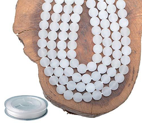 6mm Natural Matte White Jade Round Gemstone Frosted 120Pcs Bulk Loose Beads for Jewelry Making Bracelet with Stretch Beading Cord LPBeads