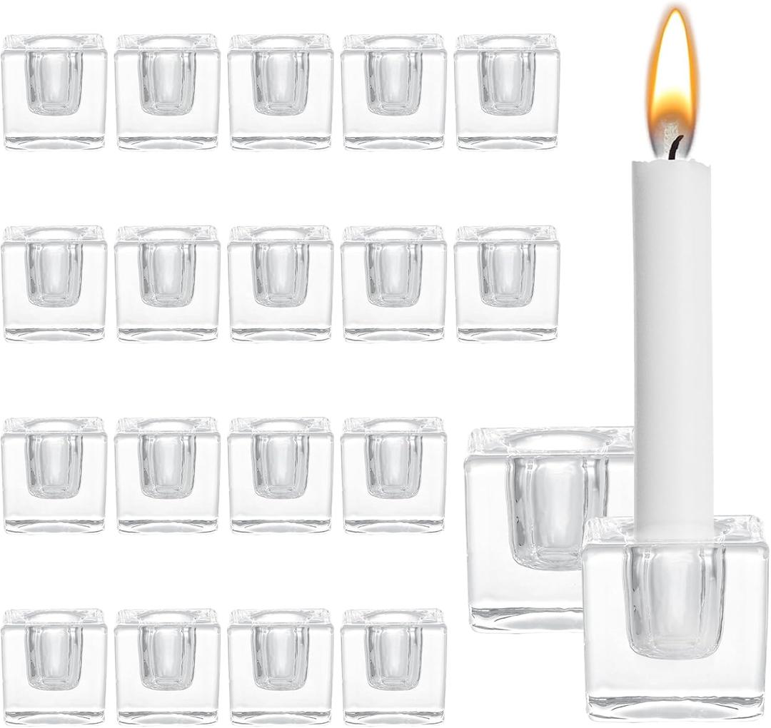 CYEAH 18 Pcs Glass Candle Holder, Taper Candle Holders for Table Centerpiece, Clear Crystal Candle Stick Candle Holders, Square Candlestick Holders for Wedding Easter Christmas Thanksgiving