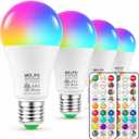 MELPO Led Light Bulb, 12W, 120 Watt Equivalent, 2700K/4500K/5700K 3CCT, 9 RGB Colors, Color Changing Light Bulb with Remote Control, DIY Flash/Sleep/Timer Mode, 1300LM, A19 E26 Light Bulbs (4 Pack)