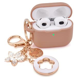VISOOM Case for Airpods 3 Pink Airpods 3rd Cases 2021 Silicone for iPod 3 Earbuds Case Cover Women Wireless Charging Case with Accessories Girl Bling Keychain for Apple Ear Buds 3rd Generation