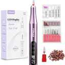 Electric Cordless Nail Drill File: LED Display Professional Portable Nail Drill for Acrylic Gel Dip Powder Nails Manicure Pedicure Kit Tool with Nail Drill Bits Sanding Bands, Purple