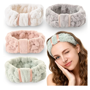 4 Pack Microfiber Towel Headbands for Washing Face, Spa & Skincare for Women (Beige, Flesh Pink, Grey, Green)