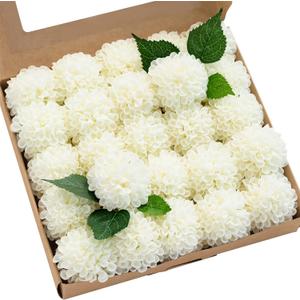 Ling's moment Ivory Dahlia Foam Artificial Flowers Real Touch Faux Fake Flower for Home Decor Graduation Baby Shower Decorations Outdoors Party Favors Wedding Gifts Centerpieces Arrangements 25pcs