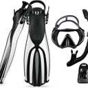 TUDIVING-Diving Fins Long Silicone Flippers Swim Equipment Snorkel Fins New Professional Scuba Fins Adults Men Women (Large-X-Large, Black diving set)