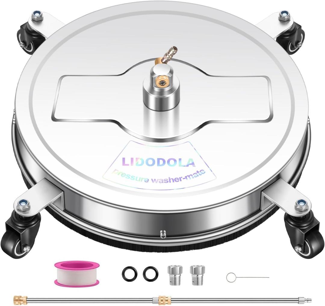 LidoDola 20'' Pressure Washer Surface Cleaner with 4 Wheels - Stainless Steel Surface Cleaner for Pressure Washer Attachment for Concrete, Driveway, Patio, Sidewalk, Deck and Driveways
