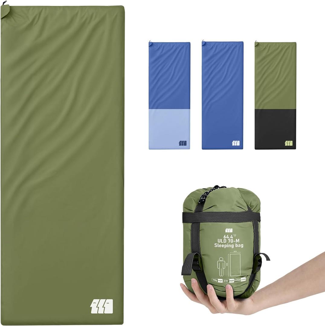 Ultralight Warm Weather Sleeping Bag - Portable, Waterproof, Compact Lightweight, Comfort with Compression Sack - Great for Outdoor Camping, Backpacking & Hiking (1.5lb-Green-M)