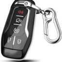 QBUC for Ford Key fob Cover,ABS Plastic Car Key Case Protector with Keychain Compatible with with Ford Fusion F-150 Edge Explorer Mustang Lincoln MKZ MKC 4/5 Buttons Smart Key(Black)