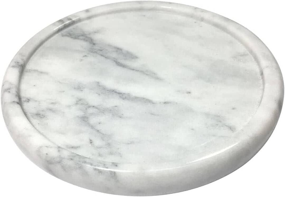 Natural Marble Tray, Circular Marble Stone Decorative Tray for Counter，Jewelry, Vanity,White Round Small Tray, 5-1/2" Diameter, (White)