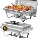 IMACONE Chafing Dish Buffet Set of 2, 8QT Stainless Steel Rectangular Chafers and Buffet Warmer Sets for Catering, with Food & Water Pan, Lid, Foldable Frame, Fuel Holder for Event Party Holiday