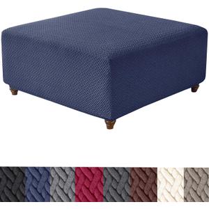 HFCNMY Stretch Knitted Jacquard Thick Washable Storage Ottoman Slipcover Foot Stool Cover with Elastic Bottom Blue Medium