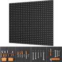 INCLY 4 Pack 12"x12" Black Metal Pegboard Panels, Heavy Duty Pegboard Wall Organizer with Frame, Black Peg Board for Walls, Garage, Workbench, Shed, Kitchen, Craft Room Tool Organization