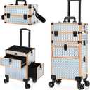 AROUS Rolling Makeup Train Case with Large Drawer, Multi-functional Cosmetic Trolley with 360 Swivel Wheels Keys, Large Storage Traveling Cart Trunk, Train Cases for Nail Technicians Hairstylist