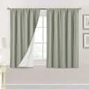 H.VERSAILTEX Linen Look 100% Blackout Curtains 45 Inches Long for Bedroom Full Light Blocking Rod Pocket Linen Textured Thick Window Curtain Drapes with White Backing, Sage, 2 Panels